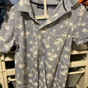 Andy & Evan Kids Palm Tree Button Down Shirt - Blue and White